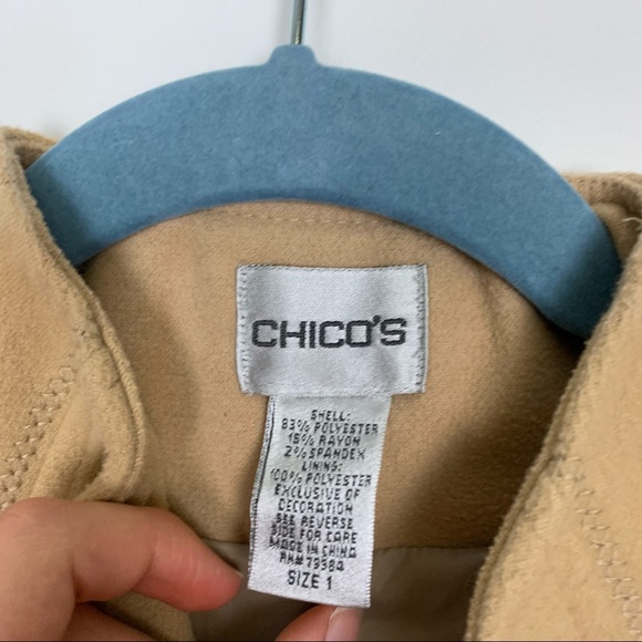 Chico's Camel Fleece Structured Open Front Hook Closure Blazer - Picture 8 of 14